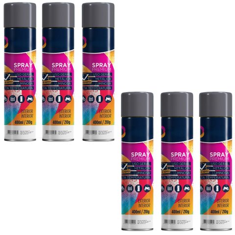 Tinta Spray 400ml Cinza Grafite Uso Geral em Aço Ferro Gesso Cerâmica Couro | Universo | Kit 06 Un