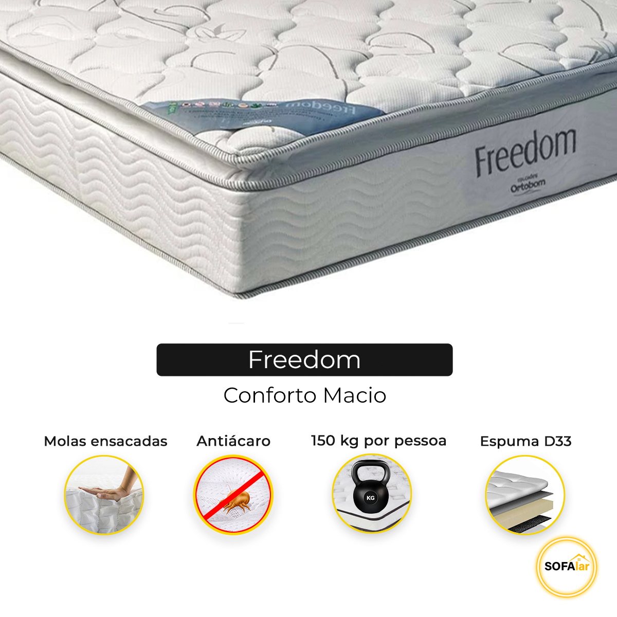 Cama Box Baú Blindado e Reforçado Casal Cinza e Colchão Freedom Molas Ensacadas Ortobom - 2