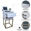 Ver imagem 3 de Kit 2 Mesas Cabeceira Industrial 30cm Branco Gavetas e Nicho Base Metal Dourado Lateral Cama