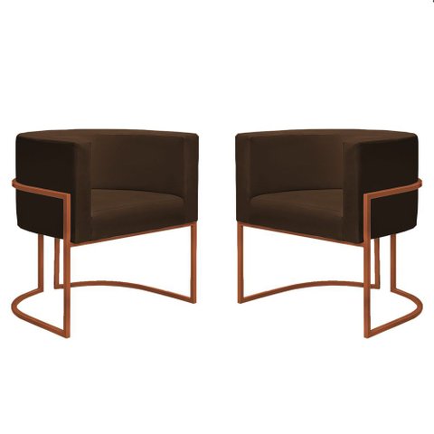 Kit 2 Poltronas Reforçadas Decorativa Sala Nayara Base Ferro Bronze Suede Marrom