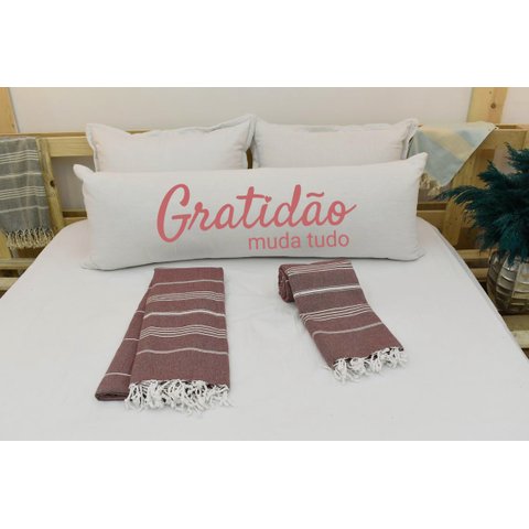 Travesseiro De Corpo Body Pillow Natural 40x130cm Gratidão Rosa - Capa com enchimento