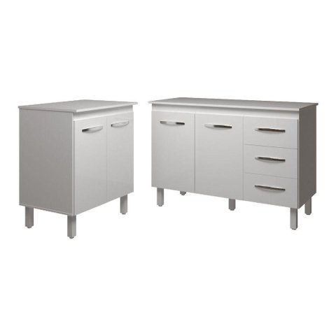 Balcão para Microondas ou Forno Branco e Armário Bruna 118 Cm Cozinha Gabinete Branco com Tampo