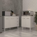 Ver imagem 3 de Balcão para Microondas ou Forno Branco e Armário Bruna 118 Cm Cozinha Gabinete Branco com Tampo