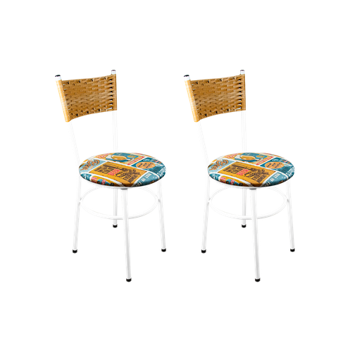 2 Cadeiras Brancas para Cozinha Viena Palha:Happy Hour