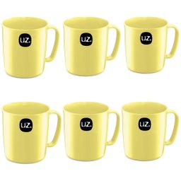 Conjunto 6 Canecas Escolares de Plástico 400ml UZ Amarelo Claro - 1 Conjunto 6 Canecas Escolares de Plástico 400ml UZ Amarelo Claro - 1