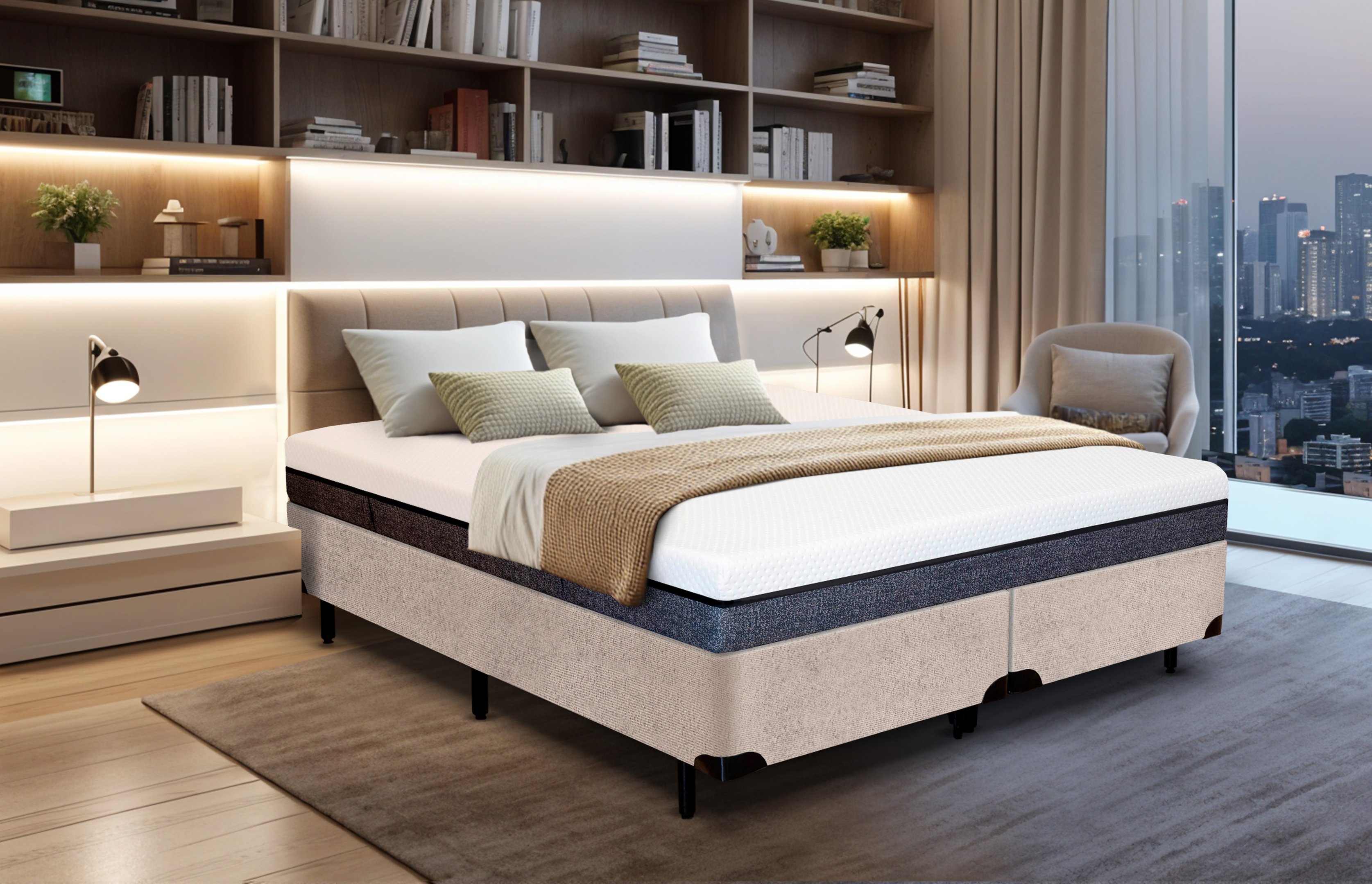 Cama Box Queen Size Bipartida Serenelife - Chenille Bege