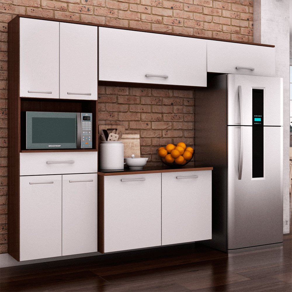 Cozinha Compacta Light com balcão 2 portas - Inove - Castanho / Branco