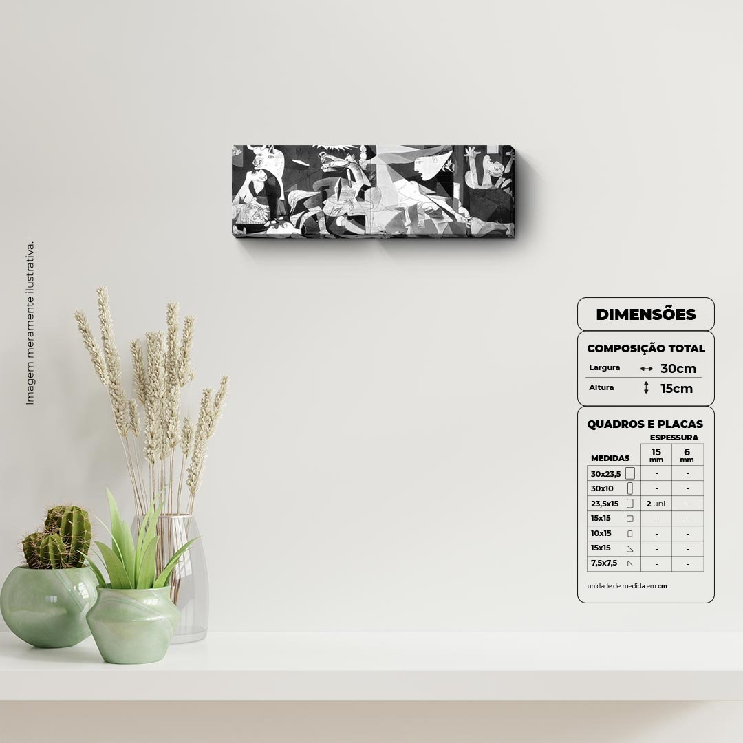 Guernica, Picasso - Quadro ou placa decorativa com 2 peças - 15mm - Quadro decorativo (Borda Infinit - 2