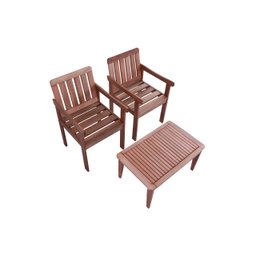 Conjunto 02 Cadeiras Poltrona e Mesa de Centro Madeira Maciça Jardim Varanda - 1
