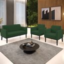 Ver imagem 2 de Sofá Namoradeira e 2 Poltronas Base Madeira Preto Maressa Veludo Verde - Ibiza