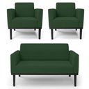 Ver imagem 1 de Sofá Namoradeira e 2 Poltronas Base Madeira Preto Maressa Veludo Verde - Ibiza