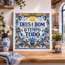 Ver imagem 1 de Quadro Deus É Bom o Tempo Todo 33x33cm Mold Branca Vidro