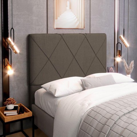 Cabeceira Cama Box Casal Mel 140cm com Frame Linho Marrom - Desk Design