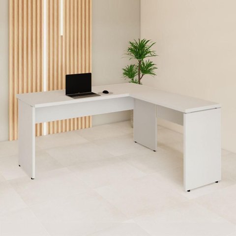 Mesa Escrivaninha em L F5 Office Moderno sem Gavetas MDP 150cm Cinza