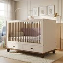 Ver imagem 3 de Berço Americano Mini Cama com 2 Gavetas e Mosquiteiro Alegra S05 Off White Nogueira - Lyam Decor