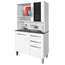 Ver imagem 1 de Armário Kit Cozinha Kongo Moderno com Vidro 3 Gavetas + 2 Portas Cor Branco Brilho / Tampo Marmoriza