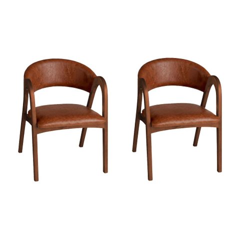 Conjunto 2 Cadeiras Valentina Encosto Anatômico Madeira Maciça Mel em Factor com Braços Sala - Ocre