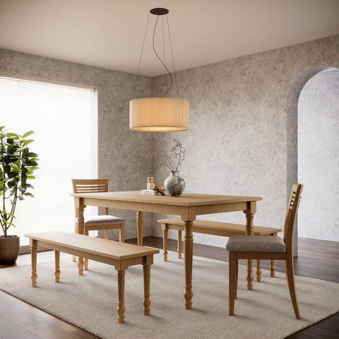 Conjunto Mesa Rubi com 2 Bancos e 2 Cadeiras Freijó Madeira Pinus - Finestra