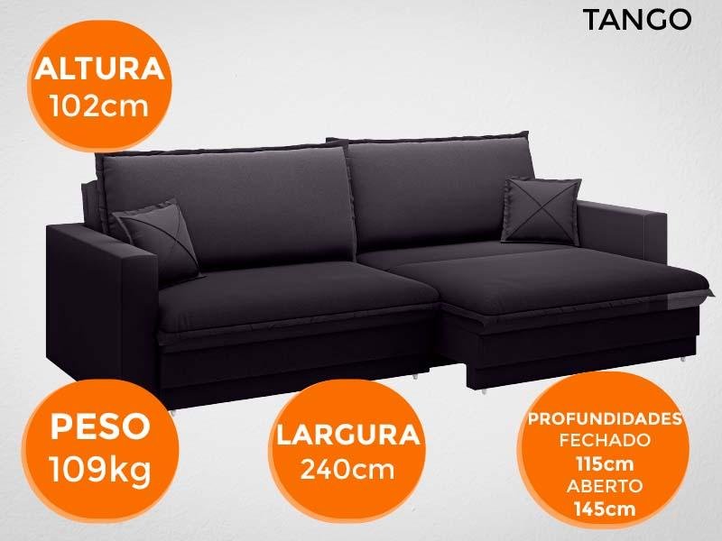Sofá Tango 2,40M Sem Caixa, Retrátil e Reclinável Velosuede Preto - Netsofás - 7