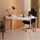 Ver imagem 1 de Avaliando Mesa Escrivaninha Industrial Desk 90 Color Pés de Ferro Branco Rosa