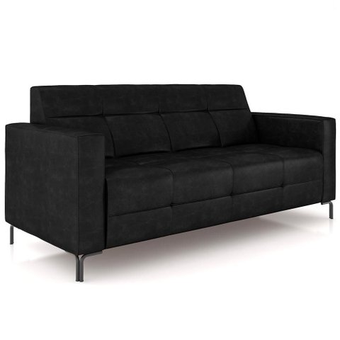 Sofá 3 Lugares Sala Living Industrial 200cm Senna K01 Couríssimo Preto - Lyam Decor