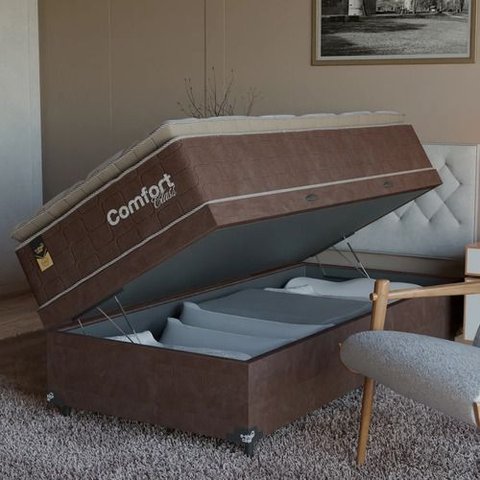 Cama Box Baú Solteiro + Colchão Comfort Class Pillow Top Marrom/suede Marrom