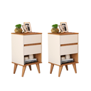 Ver imagem 1 de Kit 2 Mesas de Cabeceira, Criado Retrô Pés Palito Quarto Cantinho Decorado 2 Gavetas 1 Nicho Duda:of