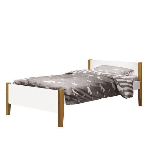 Cama Solteiro Simba Branco Fosco com Pés Amadeirado - Reller Móveis Branco Fosco