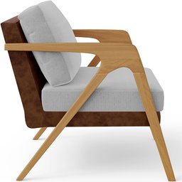 Poltrona Decorativa Para Sala De Estar Pietra L02 Couríssimo Marrom Linho Cinza - Lyam Decor - 6