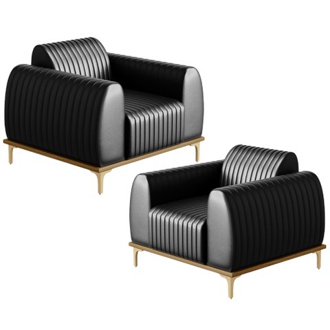 Kit 02 Poltronas Decorativas Base De Madeira e Pés D'Ouro Molino D02 Corano Preto B-159 - Lyam Decor