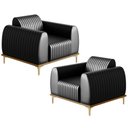 Ver imagem 1 de Kit 02 Poltronas Decorativas Base De Madeira e Pés D'Ouro Molino D02 Corano Preto B-159 - Lyam Decor