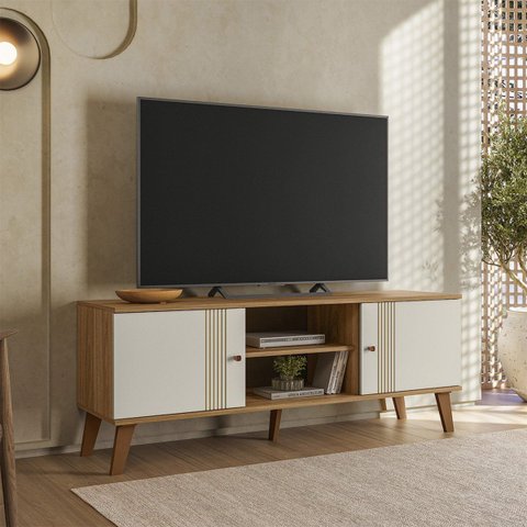 Rack Denver para TV até 55 '' Sala Compacto 136 cm Peternella:Nature/Off White