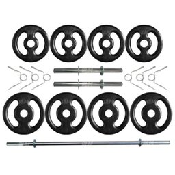 Kit com 20 Kg de Anilhas Ferro Fundido + Barras de Supino e Halteres - 1
