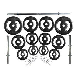 Kit Profissional 50 Kg de Anilhas + 2 Barras de 40cm + Barra de 160cm
