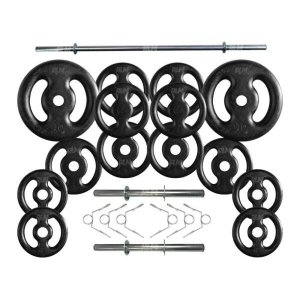 Kit Anilhas de Ferro 60 Kg + 2 Barras de 40cm + Barra de 150cm