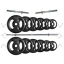 Ver imagem 1 de Kit Anilhas de Ferro 50 Kg + 2 Barras de 40cm + Barra de 150cm