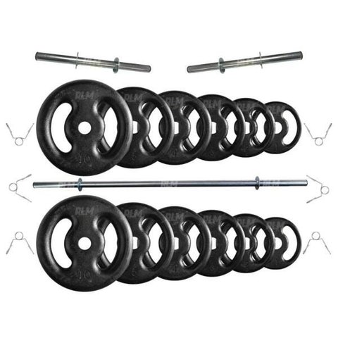 Kit Anilhas de Ferro 50 Kg + 2 Barras de 40cm + Barra de 150cm