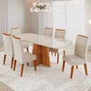 Ver imagem 1 de Conjunto Sala de Jantar 6 Lugares Tampo Barril de Vidro/MDF Selecto Yescasa Bege/Mel/Off White