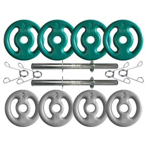 Kit com Barras de Halteres e Anilhas Emborrachadas - 20 Kg