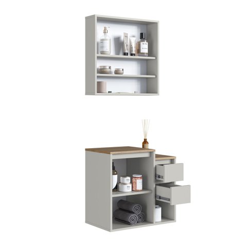 Conjunto para Banheiro 60cm com Gabinete Suspenso e Espelheira Bologna Art In Móveis