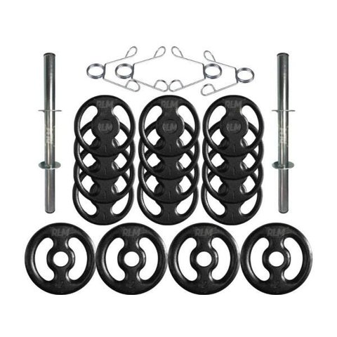 Kit com Barras de Halteres e Anilhas de Ferro - 22 Peças