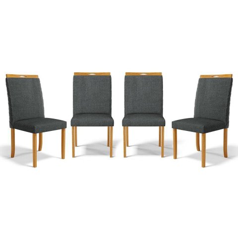 Kit com 4 Cadeiras Agnes Madeira Maciça Estofadas para Mesa de Jantar Linho Chumbo 406
