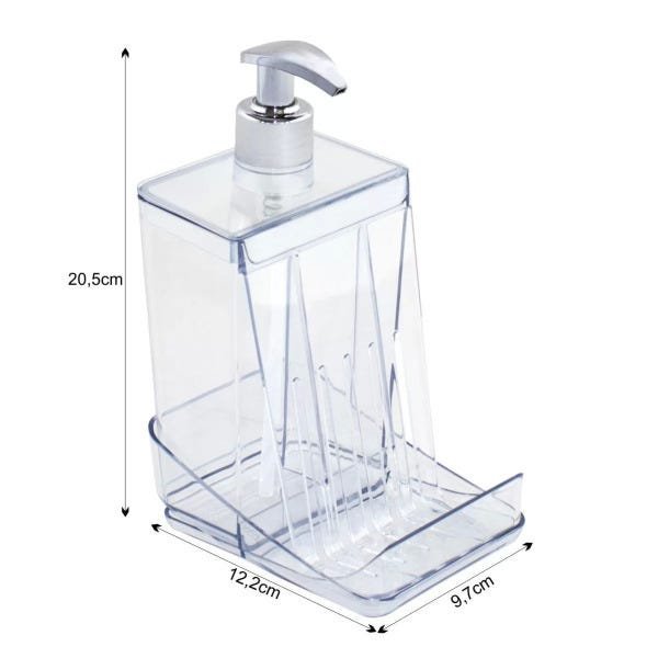 Dispenser Detergente Translúcido 500ml Porta Esponja Desmontável - Transparente - 6