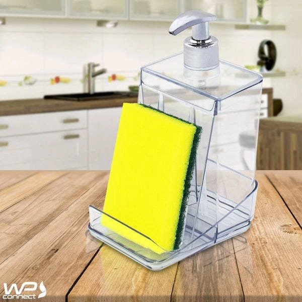 Dispenser Detergente Translúcido 500ml Porta Esponja Desmontável - Transparente - 5