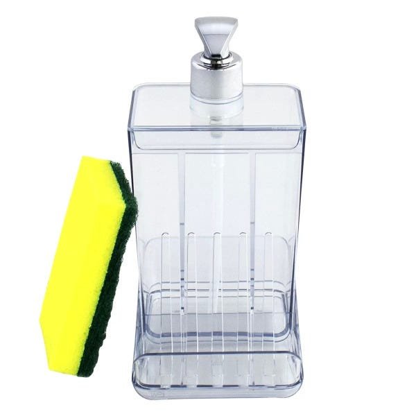 Dispenser Detergente Translúcido 500ml Porta Esponja Desmontável - Transparente - 8