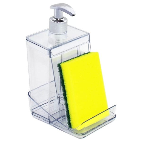 Dispenser Detergente Translúcido 500ml Porta Esponja Desmontável - Transparente - 1