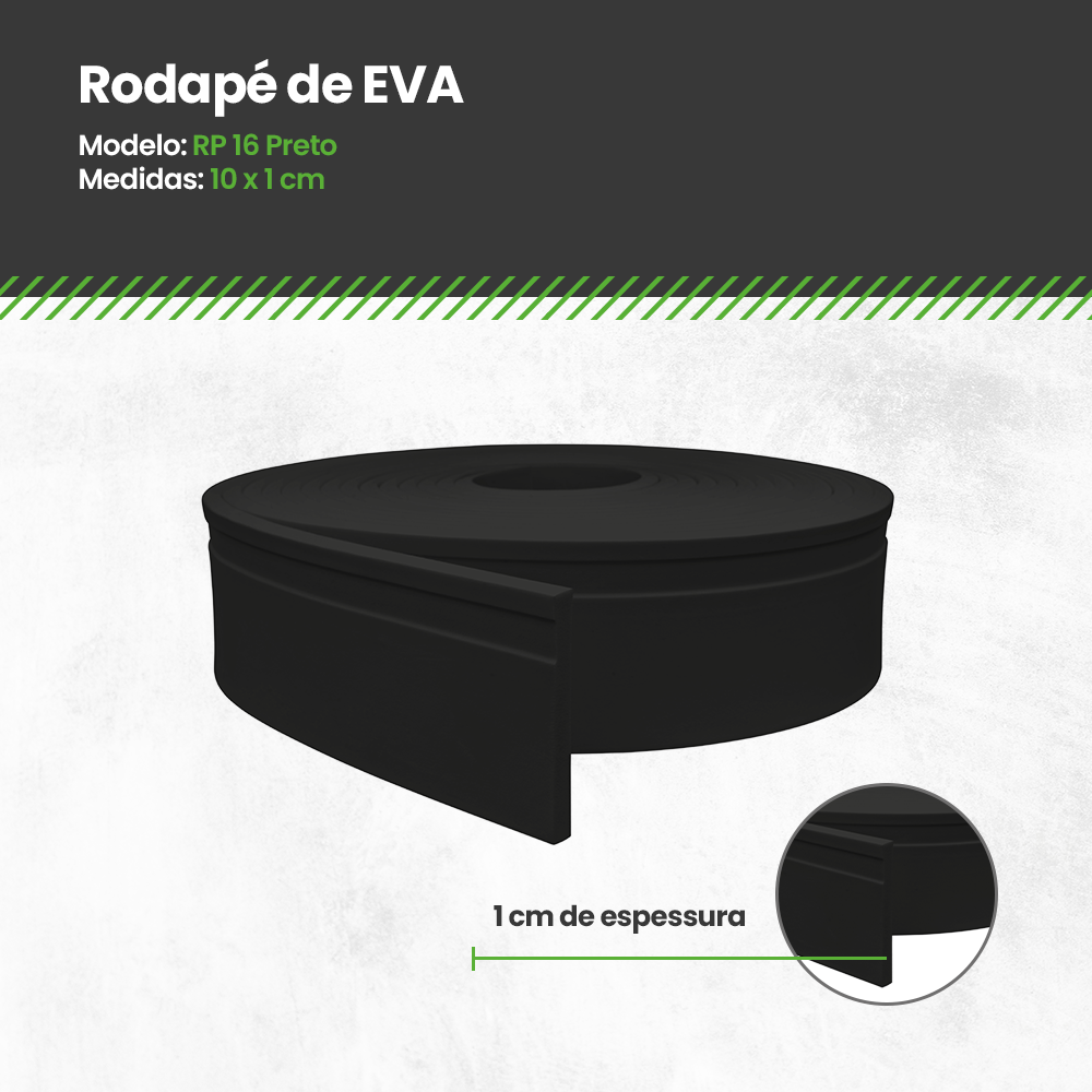 Rodapé de Eva Preto Autocolante 2,5m Linear 10x1cm  Meu Rodapé - 3