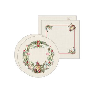 Kit Sousplat + Guardanapo Natal Lanterna - 2 Peças - com Base