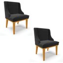 Ver imagem 1 de Kit 2 Cadeiras Estofadas para Sala de Jantar Base Fixa de Madeira Castanho Lia Veludo Preto - Ibiza