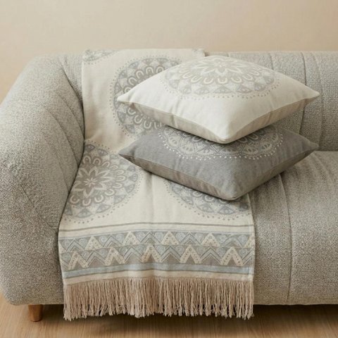 Kit Manta e Almofadas Decorativas para Sofá Many Azul Nevoa - Nexta Casa